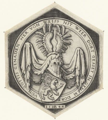 Wapen met een klimmende leeuw op een schild by Hans Sebald Beham