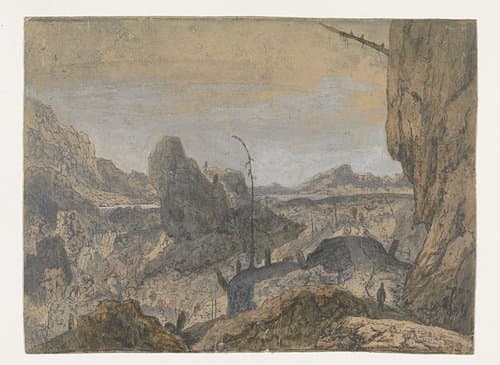Rocky Landscape with a Man Walking to the Right: First Version by Hercules Segers
