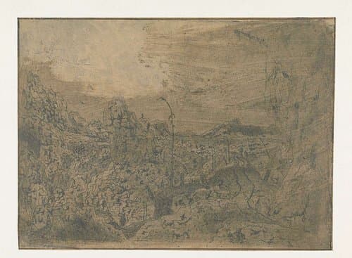 Rocky Landscape with a Man Walking to the Right, First Version by Hercules Segers