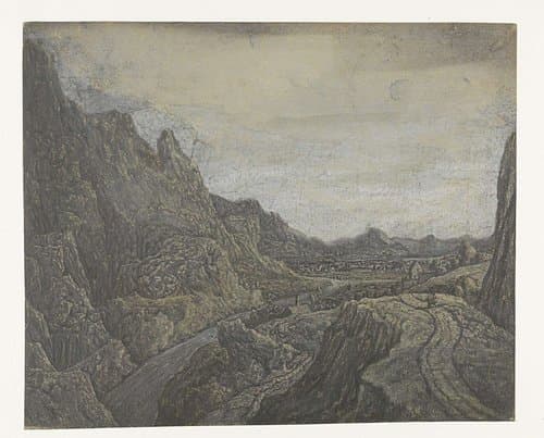Rocky Landscape with a Road and a River by Hercules Segers