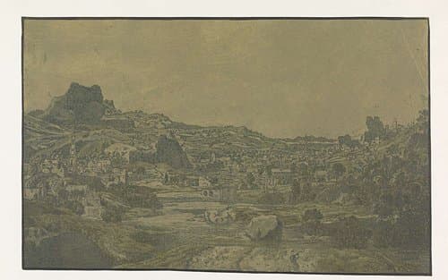 Vallei met rivier en een stad met vier torens by Hercules Segers