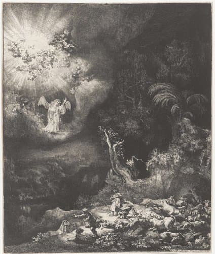 The angel appearing to the shepherds by Rembrandt van Rijn