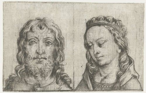 De hoofden van Christus en Maria by Meester van het Amsterdamse Kabinet