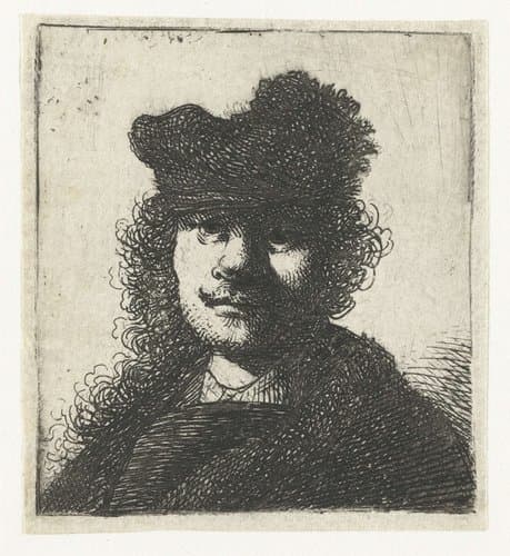Self-portrait in a cap and dark cloak: bust by Rembrandt van Rijn