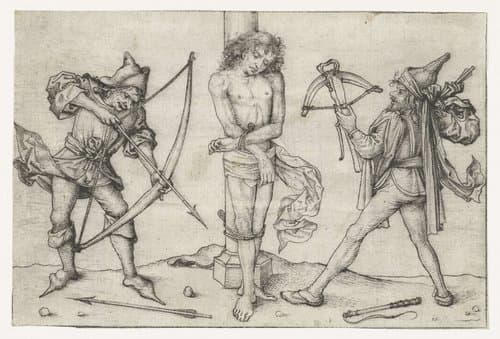 Heilige Sebastiaan met boogschutters by Meester van het Amsterdamse Kabinet