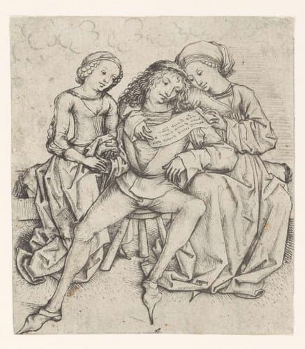 Jongeman en twee meisjes by Meester van het Amsterdamse Kabinet