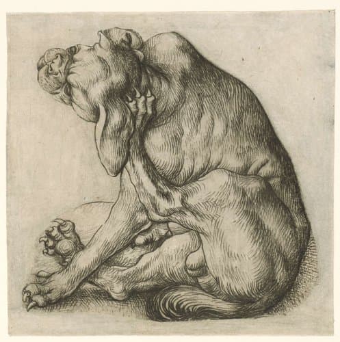 Krabbende hond by Meester van het Amsterdamse Kabinet