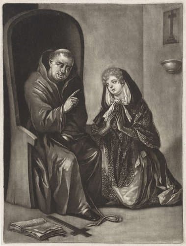 Biechtende vrouw by Pieter Schenk (I)