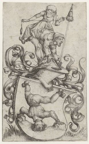 Coat of Arms with a Peasant Standing on his Head by Meester van het Amsterdamse Kabinet