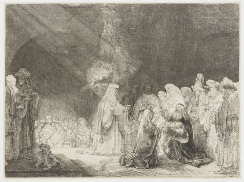 The presentation in the temple: oblong print by Rembrandt van Rijn