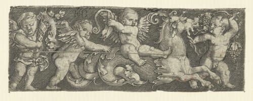 Fries met vier putti en een zeepaard by Jacob Binck