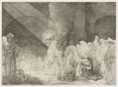 The presentation in the temple: oblong print by Rembrandt van Rijn