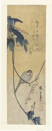 Vogel en blauwe winde by Hiroshige (I) , Utagawa