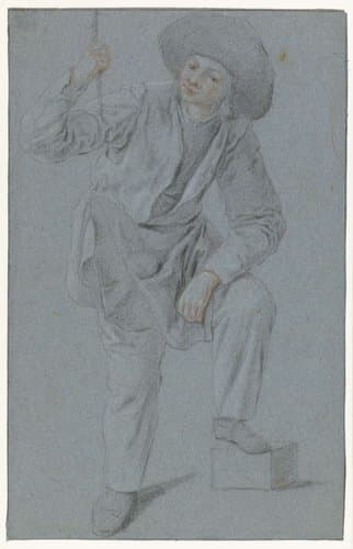 Staande jongen die aan een touw trekt by Cornelis Dusart