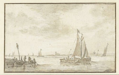 Rustig water met zeilende boten by Jan van Goyen