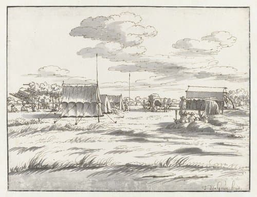 Gezicht op een kampement van het leger van Willem III bij Leuven
