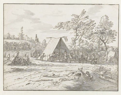 Gezicht op een kampement van het leger van Willem III bij Halle, Vlaams-Brabant