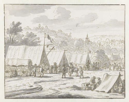 Gezicht op een kampement van het leger van Willem III bij Lembeek, Vlaams-Brabant