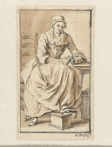 Zittende, schillende vrouw by Abraham Delfos