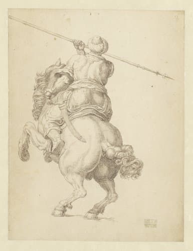 Ruiter met speer, op de rug gezien by anonymous