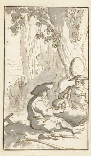 Don Quichotte wijn drinkend met een kluizenaar
