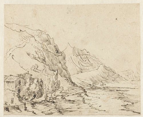 Kustlandschap met enkele hutjes by anonymous