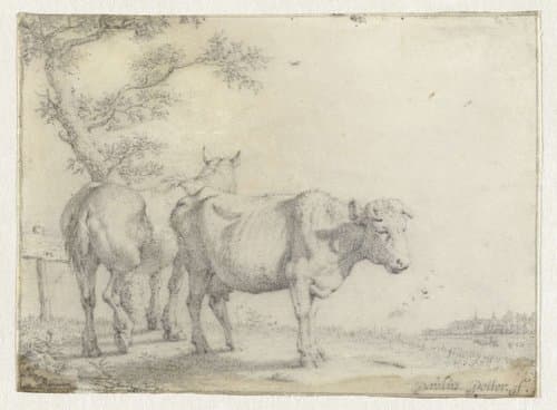 Paard en een koe bij een boom by Paulus Potter
