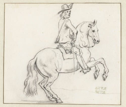 Ruiter op een steigerend paard by Paulus Potter