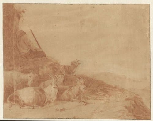 Slapende herder met geiten by Cornelis Saftleven
