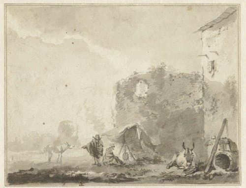 Italianiserend landschap met een ruïne by anonymous