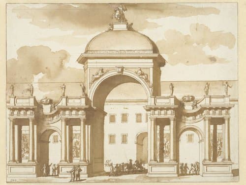 Ereboog voor Willem III, bij het Buitenhof te 's-Gravenhage, 1691 by Jacob van der Ulft