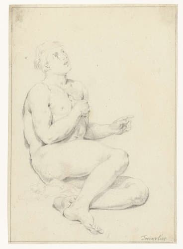 Studie van een zittend mannelijk naakt by Jacob Toorenvliet