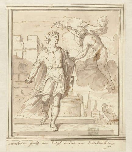 Mercurius beveelt Aeneas te vertrekken by Mattheus Terwesten