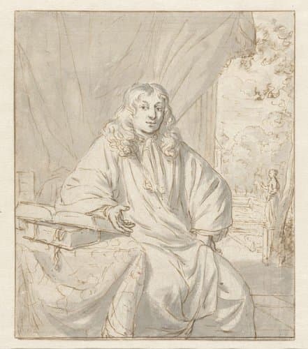 Portret van Hugo van der Helst, zittend aan een tafel by Jan Verkolje (I)