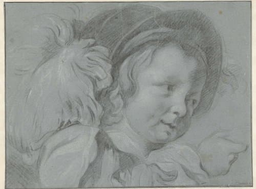 Studie van een kinderhoofdje met een hoed by Jan Verkolje (I)