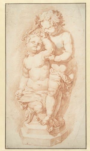 Standbeeld van twee putti met een fakkel by anonymous