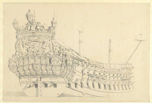 Spiegel van het schip de Zeven Provinciën by Willem van de Velde (I)
