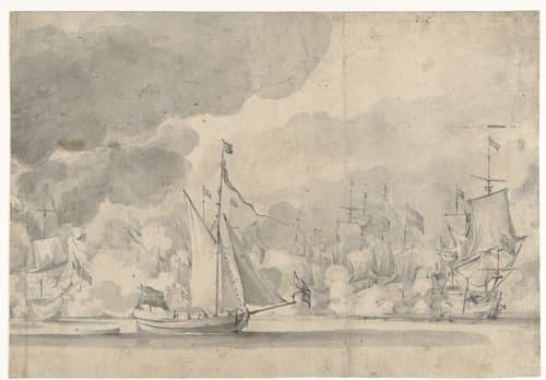Zeeslag bij Lowestoft op 13 Juni 1665 by Willem van de Velde (I)