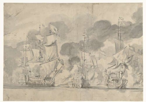 Zeeslag bij Lowestoft op 13 Juni 1665 by Willem van de Velde (I)