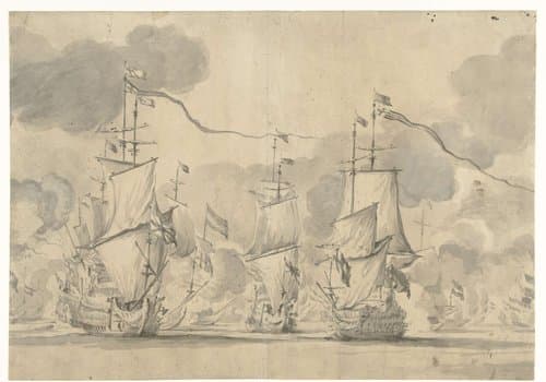 Zeeslag bij Lowestoft op 13 Juni 1665 by Willem van de Velde (I)