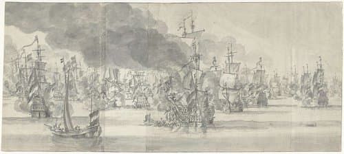 De Zeeslag voor Katwijk (rechterblad), 1653 by Willem van de Velde (I)