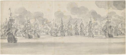 De Zeeslag voor Katwijk (middenblad), 1653 by Willem van de Velde (I)