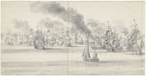 De Zeeslag voor Katwijk (linkerblad), 1653 by Willem van de Velde (I)