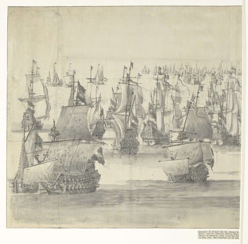Zeeslag bij Terheide, 10 augustus 1653 (linkerblad) by Willem van de Velde (I)