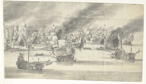 Zeeslag bij Terheide, 10 augustus 1653 (rechterblad) by Willem van de Velde (I)
