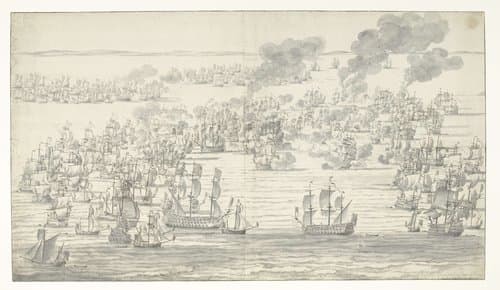 Het einde van de Zeeslag bij Solebay, 7 juni 1672 by Willem van de Velde (I)