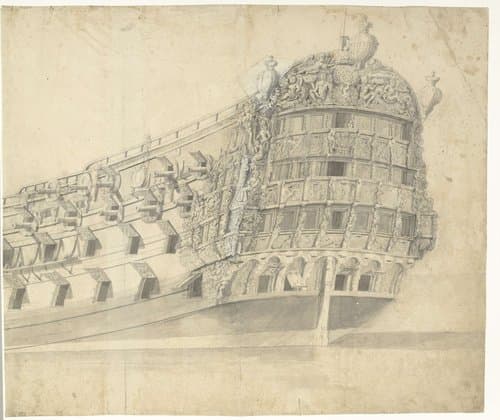 Rijkversierd Engels (?) fregat (rechterblad) by Willem van de Velde (I)