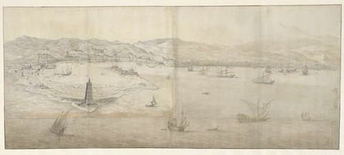 Gezicht op de baai van Messina, Sicilië by Willem Schellinks