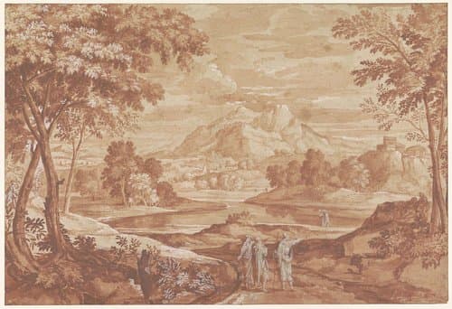 Arcadisch landschap met wandelende mensen by Jean François Millet (II)