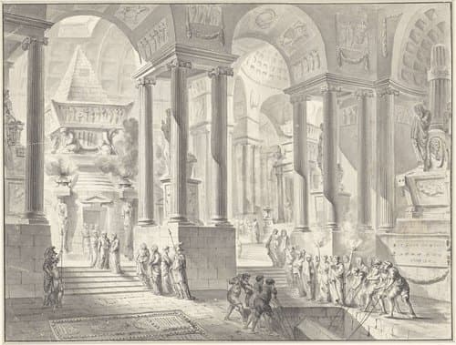 Begrafenis in een gefantaseerd klassicistisch interieur